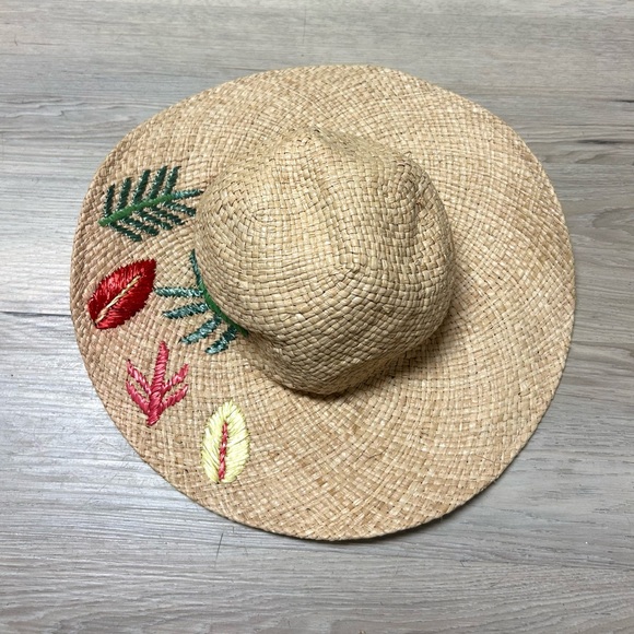 Anthropolgie Straw Hat Embroidered Sun Hat Mother Nature Floppy OS Resort Summer - Picture 5 of 10